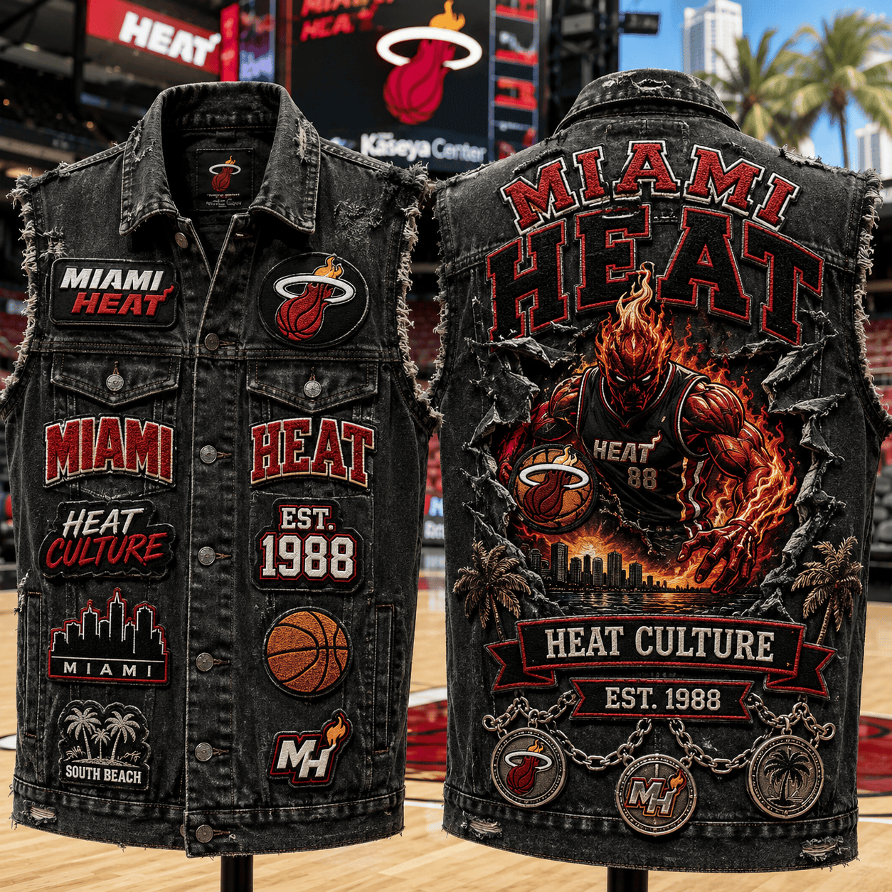 Miami Heat Merch 2026 Heat Culture Denim Vest Game Day Gift For Basketball Lovers - Kdjoy Miami Heat Merch 2026 Heat Culture Denim Vest Game Day Gift For Basketball Lovers - Kdjoy
