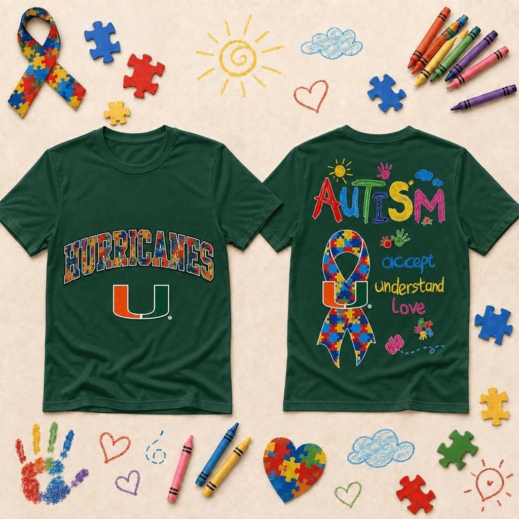 Miami Hurricanes 2026 Autism Awareness Puzzle Ribbon T-Shirt Hurricanes Merch Autistic Presents Miami Hurricanes 2026 Autism Awareness Puzzle Ribbon T-Shirt Hurricanes Merch Autistic Presents