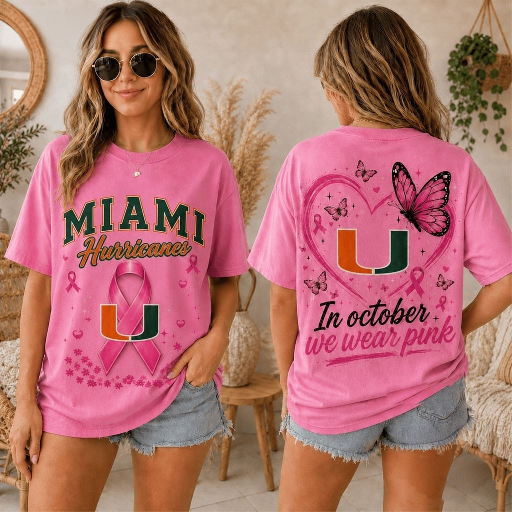 Miami Hurricanes 2026 Pink October Breast Cancer Awareness Pride T-Shirt Hurricanes Merch Gifts - Kdjoy
