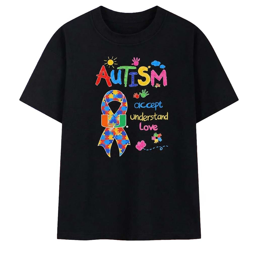 Miami Hurricanes Autism Awareness Accept Understand Love Ribbon T-Shirt Hurricanes Merch - Kdjoy