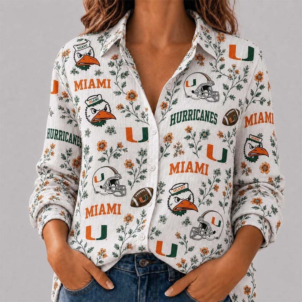 Miami Hurricanes College Spirit Blossoms Long Sleeve Button Up Shirt Hurricanes Merch Fan Gifts - Kdjoy Miami Hurricanes College Spirit Blossoms Long Sleeve Button Up Shirt Hurricanes Merch Fan Gifts - Kdjoy