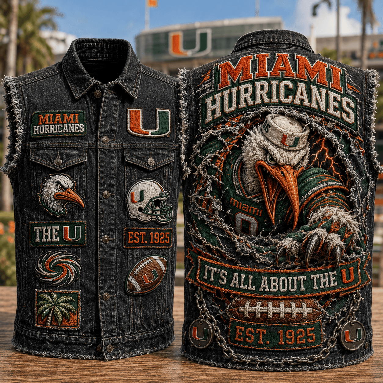 Miami Hurricanes It's All About The U Denim Vest Hurricanes Merch Present For Football Fans - Kdjoy Miami Hurricanes It's All About The U Denim Vest Hurricanes Merch Present For Football Fans - Kdjoy