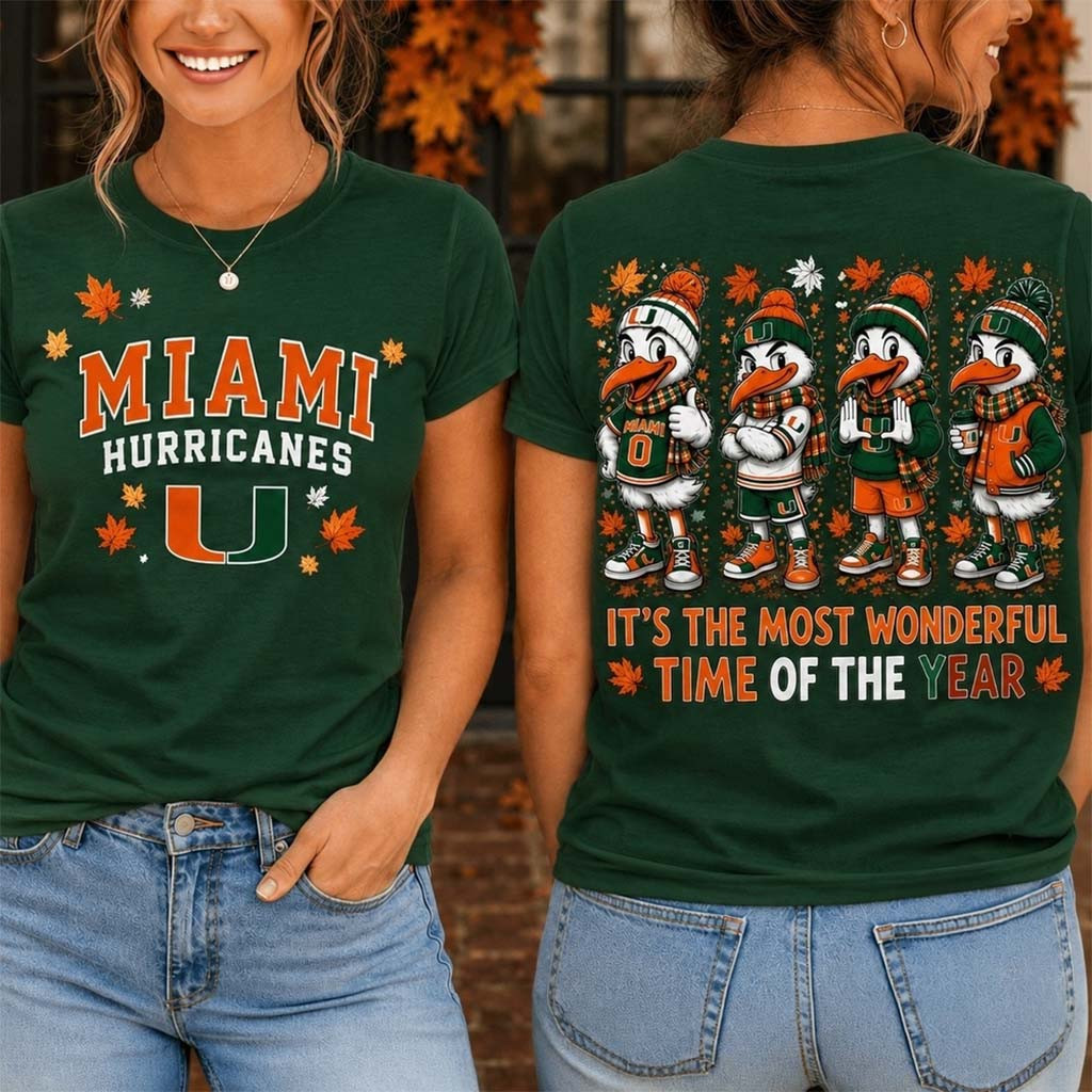 Miami Hurricanes Merch 2026 Autumn Festive Cheer T-Shirt Fall Inspired Clothes Gift For Fans - Kdjoy Miami Hurricanes Merch 2026 Autumn Festive Cheer T-Shirt Fall Inspired Clothes Gift For Fans - Kdjoy