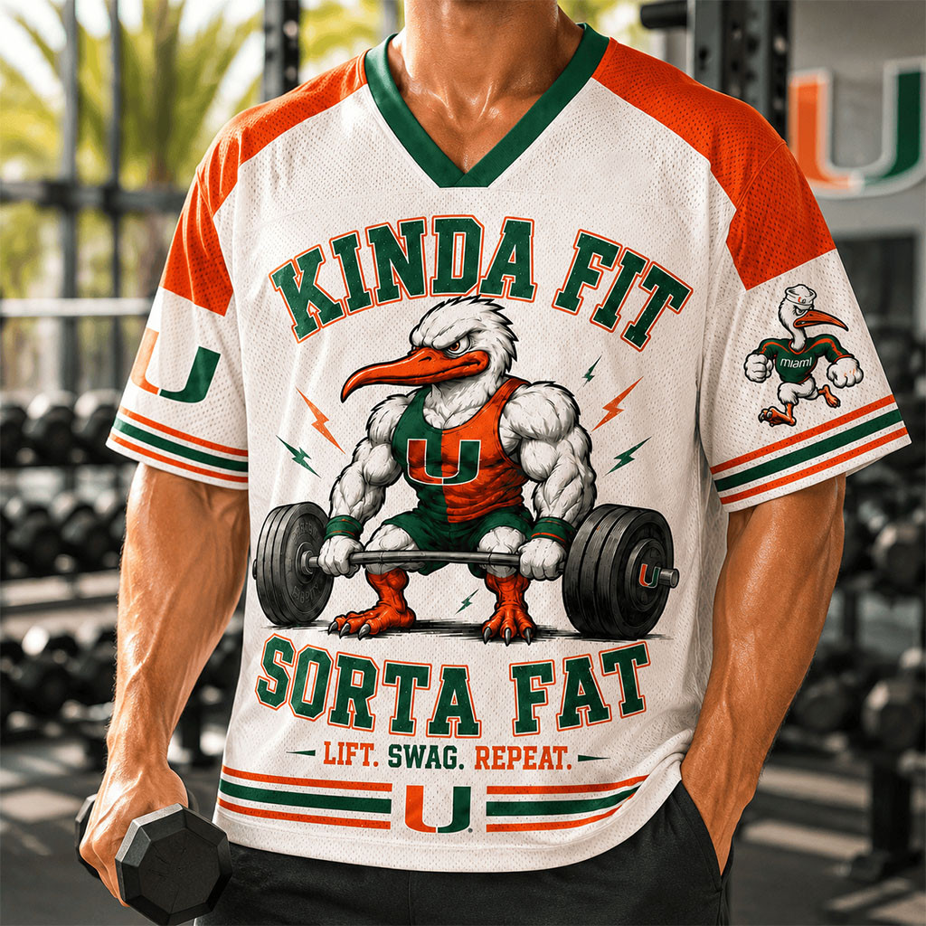 Miami Hurricanes Merch 2026 Kinda Fit Sorta Fat V-Neck Jersey Lift Swag Repeat Shirt Fan Gifts - Kdjoy