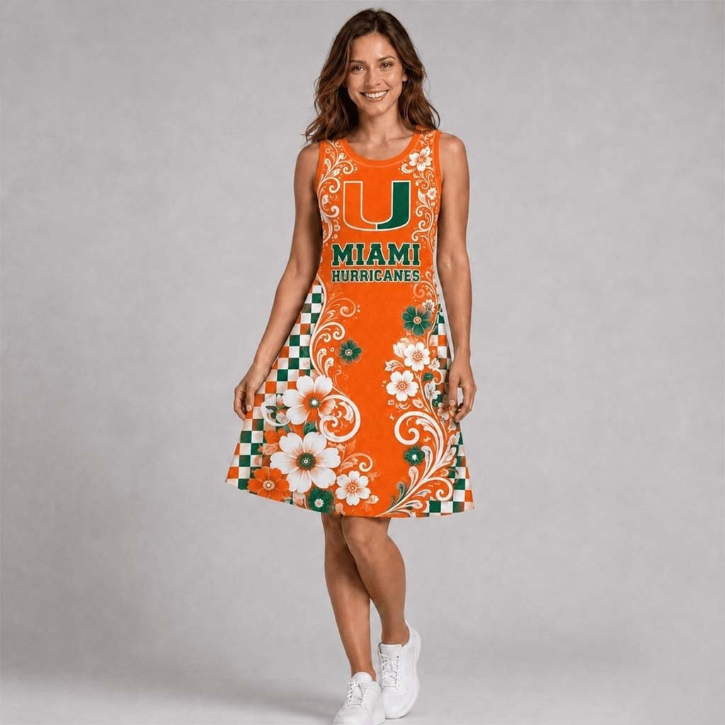 Miami Hurricanes Sporty Floral Elegance Women's Sleeveless Dress Hurricanes Merch Gifts For Fans - Kdjoy