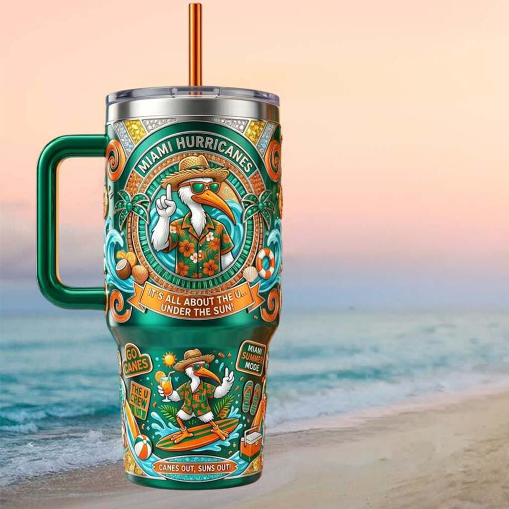 Miami Hurricanes Summer Splash Beach Mascot Tumbler Miami Hurricanes Merch BFF Gifts - Kdjoy