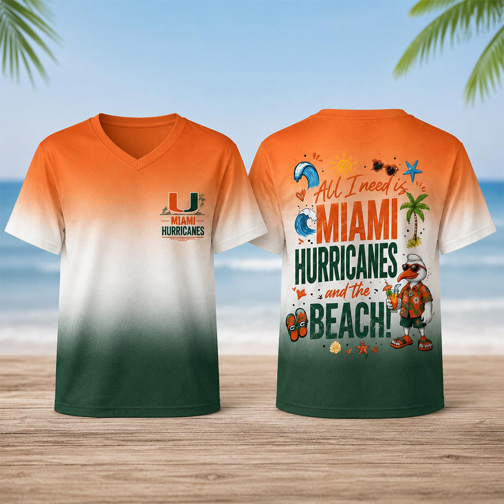 Miami Hurricanes Tropical Beach Vibes V-Neck Shirt Miami Hurricanes Merch Summer Gifts - Kdjoy