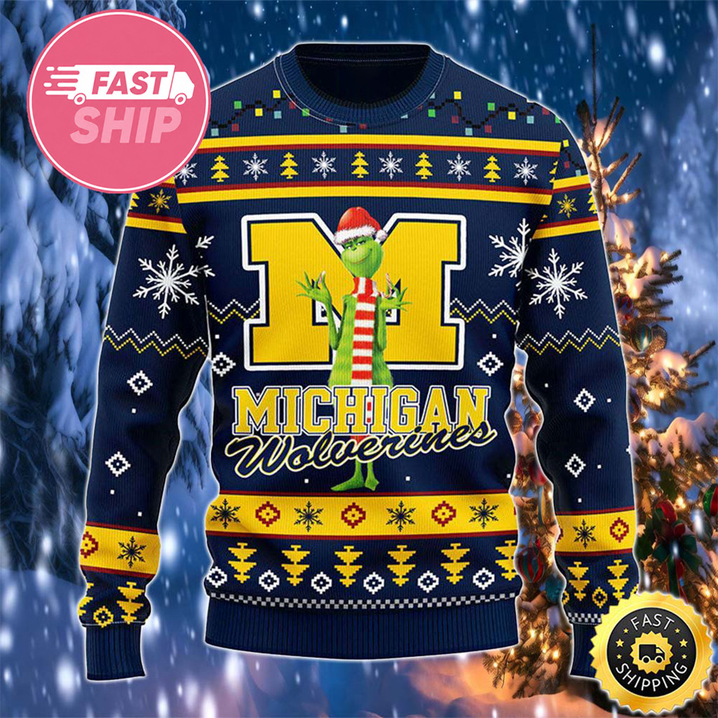 Michigan Wolverines Funny Grinch Christmas Ugly Sweater Wolverines Merch Gift For Football Fans - Kdjoy