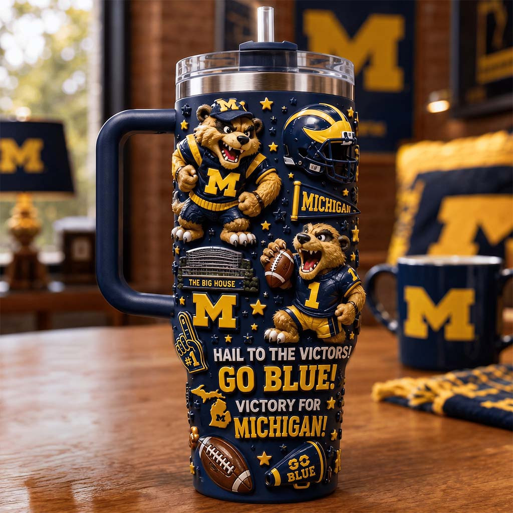 Michigan Wolverines Merch Hail To The Victors Go Blue Tumbler Victory For Michigan Football Merch - Kdjoy