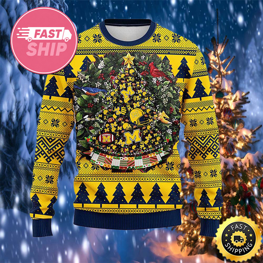 Michigan Wolverines Tree Ball Ugly Sweater Wolverines Merch Xmas Gift For Football Fans - Kdjoy