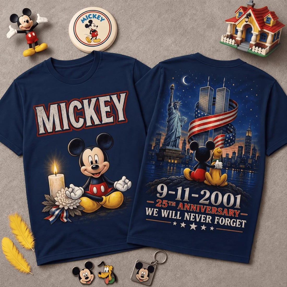 Mickey 9 11 Memorial 25th Anniversary T-Shirt We Will Never Forget Shirt Patriot Day Gifts - Kdjoy