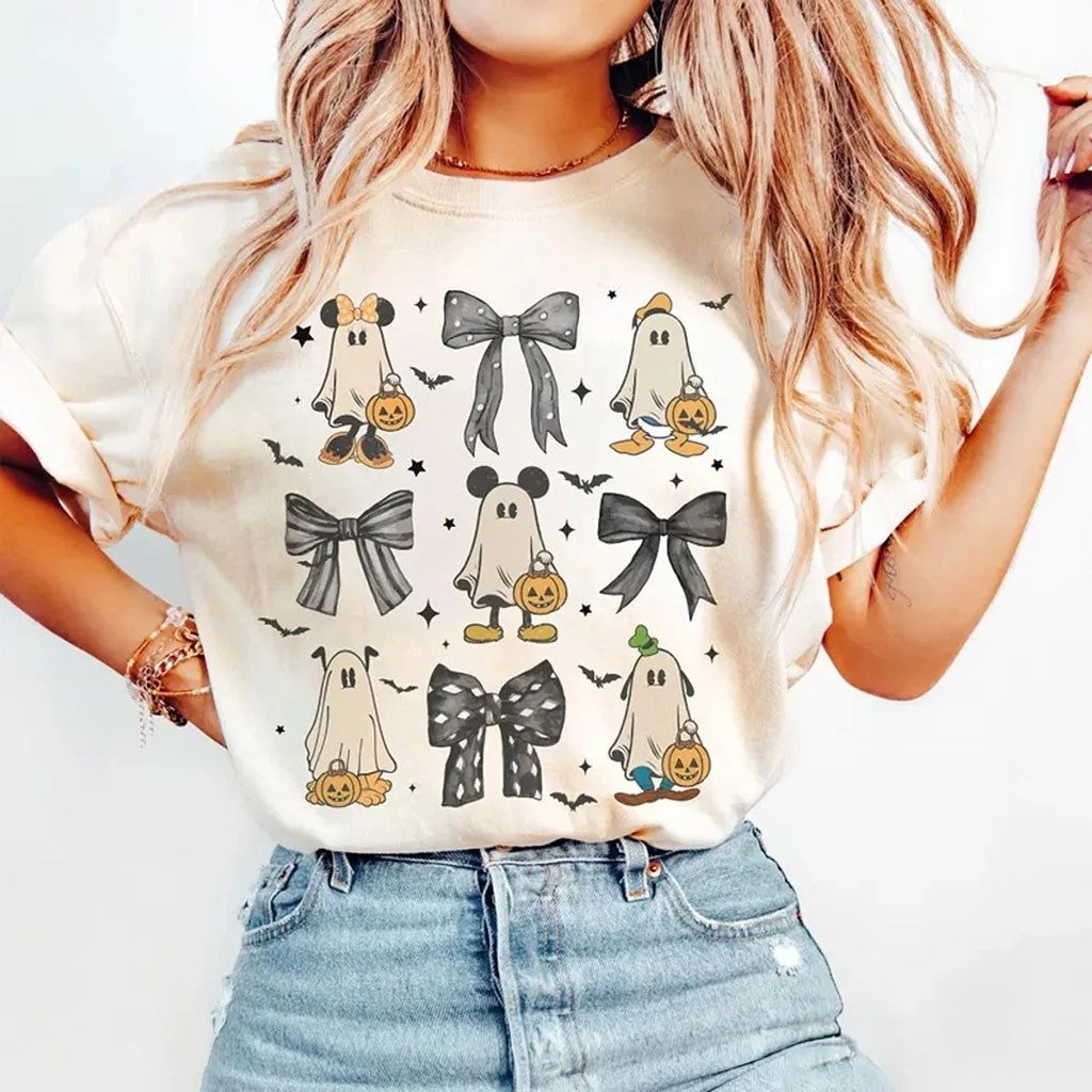 Mickey And Friends Ghost Coquette Bow Halloween Shirt Spooky Season Tee Gift For BFF - Kdjoy