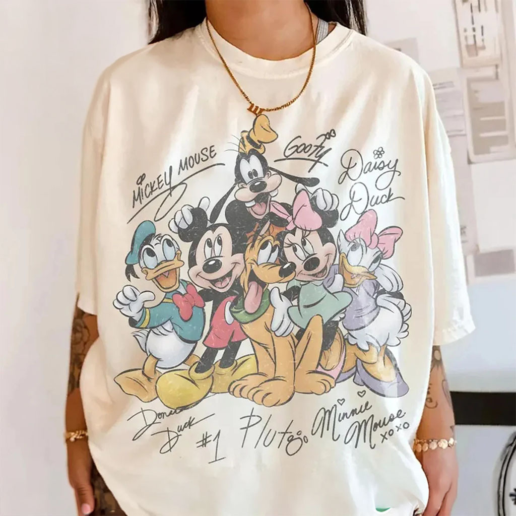 Mickey And Friends Signatures Shirt Retro Family Trip 2026 Clothing Gift For Cartoon Lovers - Kdjoy