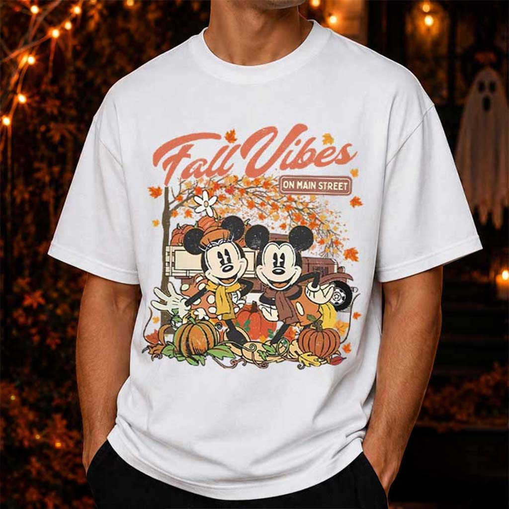 Mickey And Minnie Fall Vibes On Main Street T-Shirt Autumn Gifts Ideas For Couples - Kdjoy