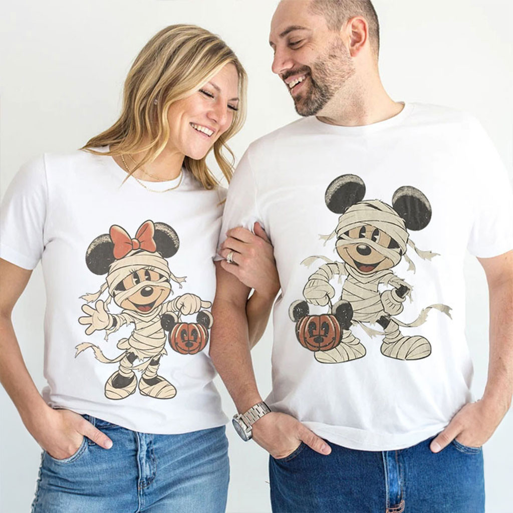 Mickey And Minnie Mummy Halloween Party 2026 Retro T-Shirt Cute Halloween Shirts BFF Gifts - Kdjoy