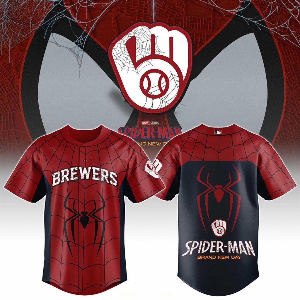 Milwaukee Brewers X Spider-Man Brand New Day 2026 Theme Game Jersey Milwaukee Brewers Merch - Kdjoy
