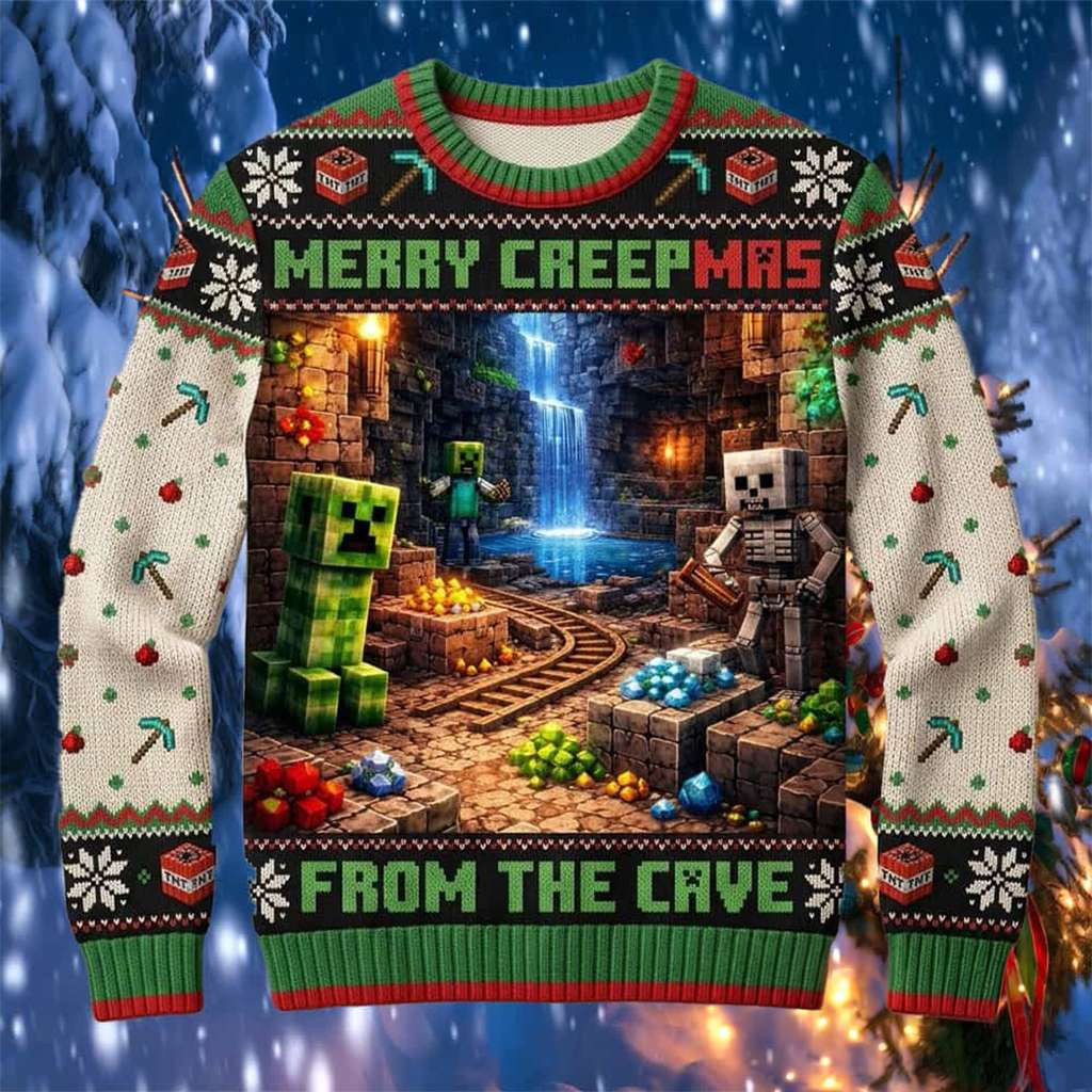 Minecraft Creeper Skeleton Zombie Monsters Merry Creepmas From The Cave Minecraft Ugly Sweater - Kdjoy