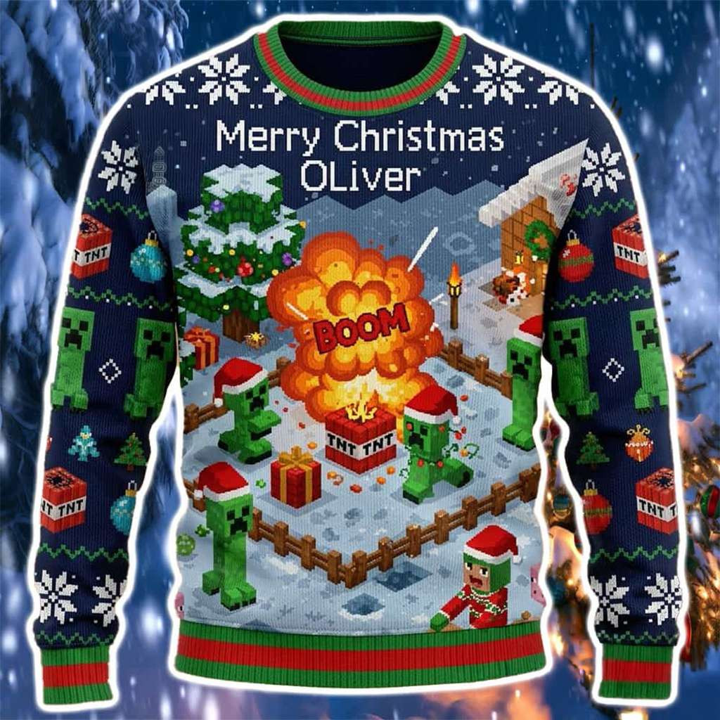 Minecraft Merch 2026 Creeper TNT Merry Christmas Oliver 2026 Minecraft Ugly Sweater Son Gifts - Kdjoy