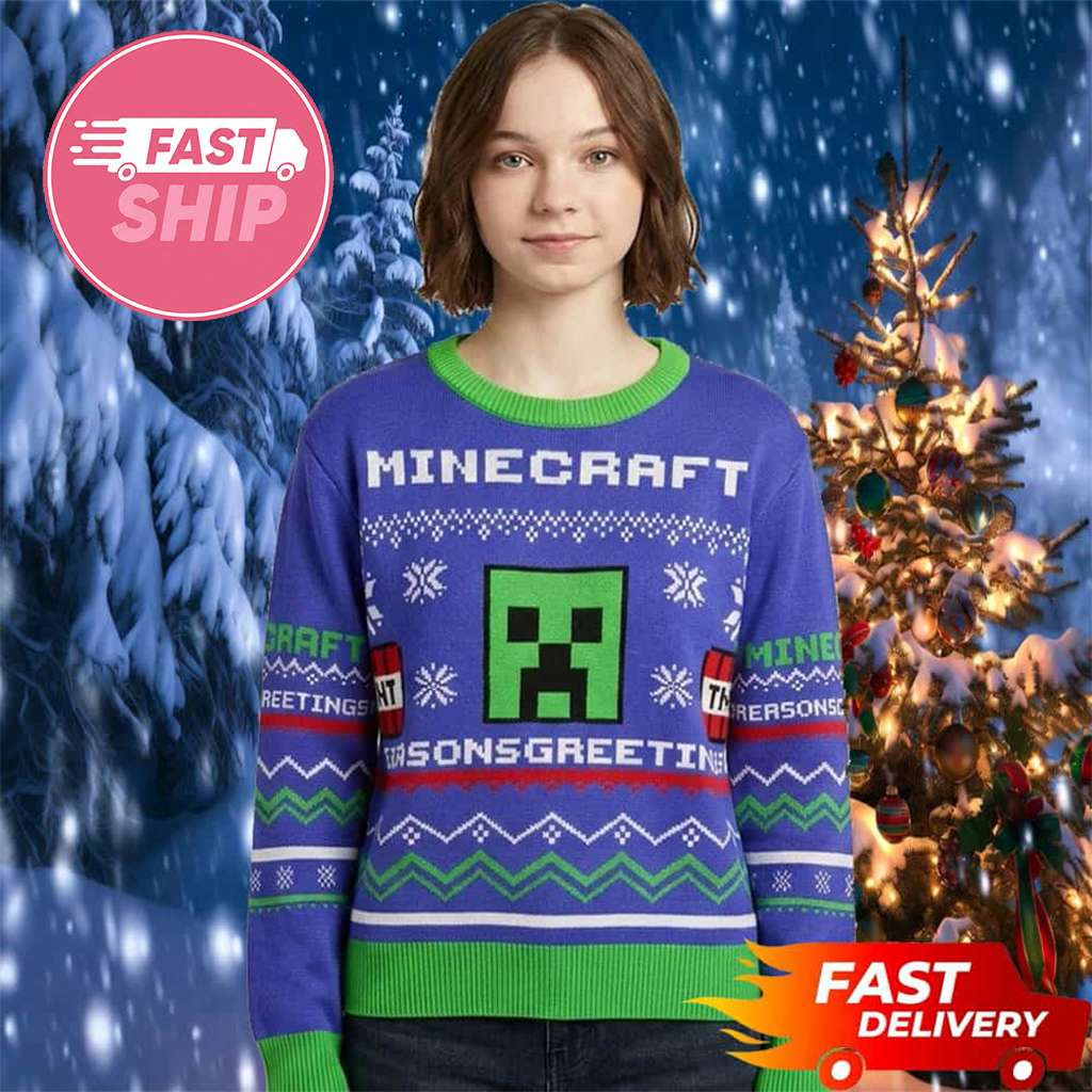 Minecraft Merch 2026 Creeper TNT Seasons Greetings Minecraft Ugly Sweater Xmas Gifts For Him - Kdjoy