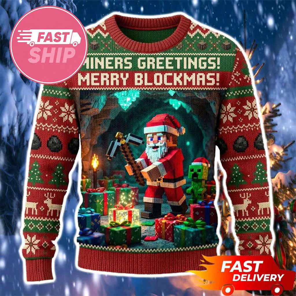 Minecraft Merch 2026 Santa Claus Diamond Christmas Merry Blockmas Minecraft Ugly Sweater - Kdjoy