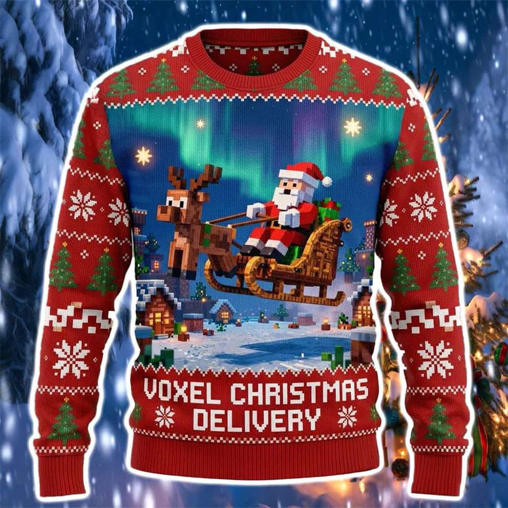 Minecraft Merch 2026 Santa Claus Voxel Christmas Delivery Minecraft Ugly Sweater Gifts For Fans - Kdjoy Minecraft Merch 2026 Santa Claus Voxel Christmas Delivery Minecraft Ugly Sweater Gifts For Fans - Kdjoy