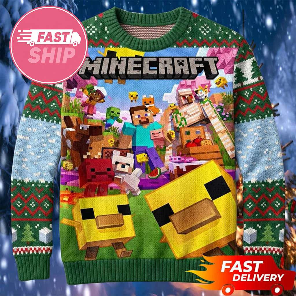 Minecraft Merch 2026 Steve Wonder Land Village Animals Minecraft Ugly Sweater Dudes Gifts - Kdjoy