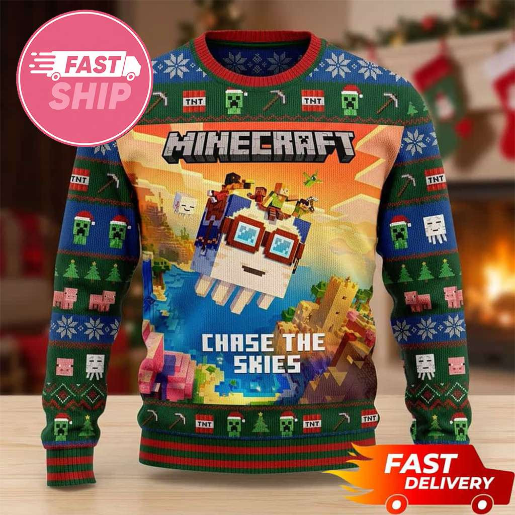 Minecraft Merch Adventure Chase The Skies Minecraft Ugly Sweater Christmas Gift Ideas - Kdjoy