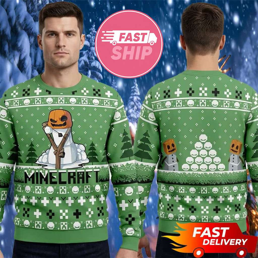 Minecraft Merch Snow Golem Pumpkin Creeper Head 2026 Minecraft Ugly Sweater Gifts For Brother - Kdjoy Minecraft Merch Snow Golem Pumpkin Creeper Head 2026 Minecraft Ugly Sweater Gifts For Brother - Kdjoy