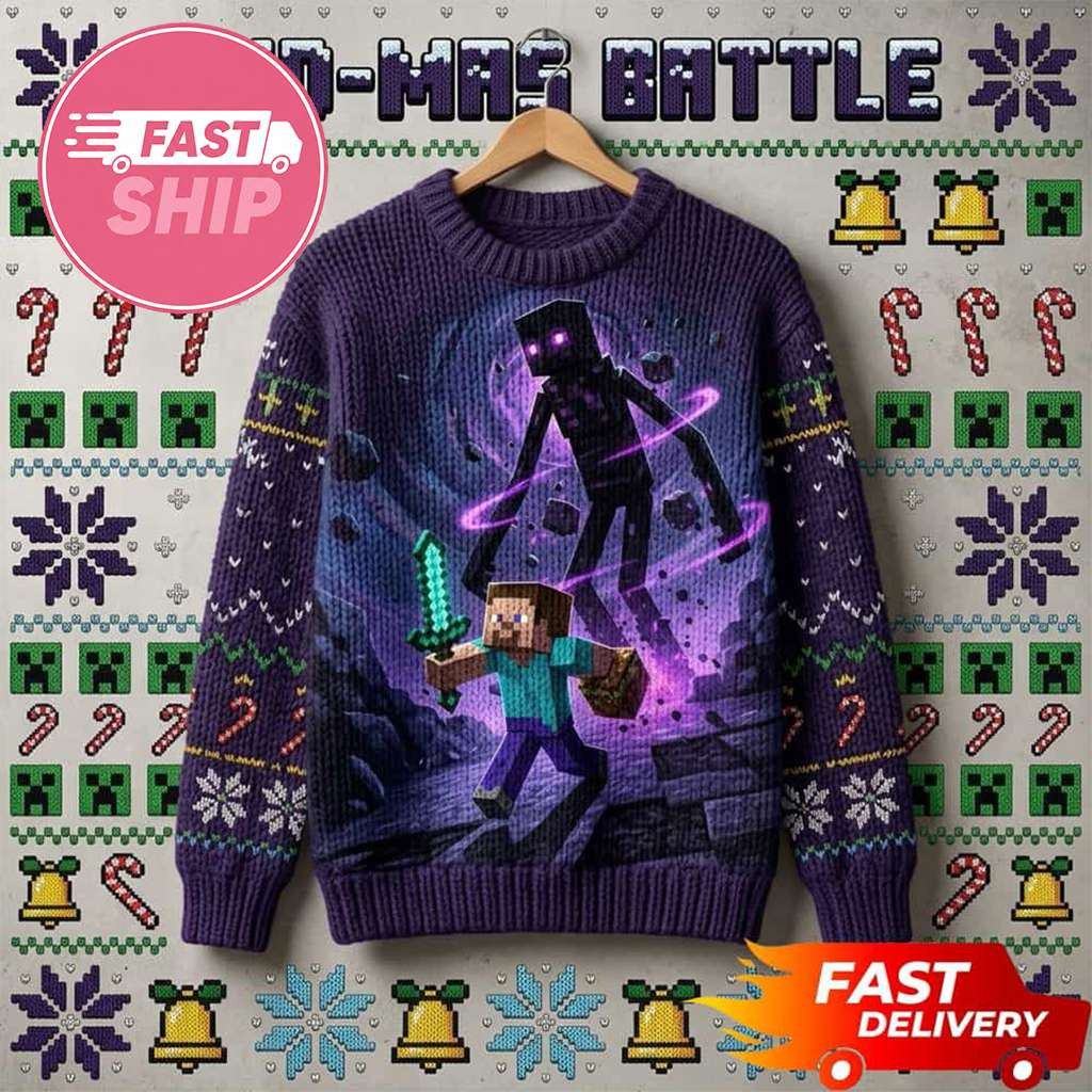 Minecraft Merch Steve vs Slenderman With Diamond Sword Minecraft Ugly Sweater Boyfriend Gifts - Kdjoy