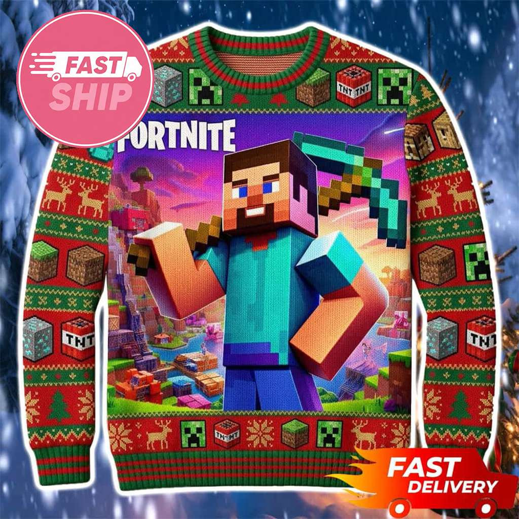 Minecraft x Fortnite Steve Ugly Sweater Minecraft Merch 2026 Husband Christmas Gift Ideas - Kdjoy