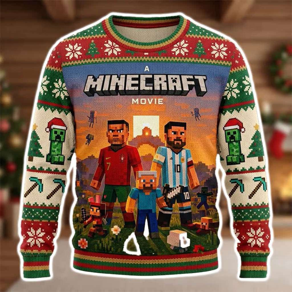 Minecraft x Ronaldo x Messi GOAT 2026 Ugly Sweater Minecraft Merch Christmas Presents For Him - Kdjoy