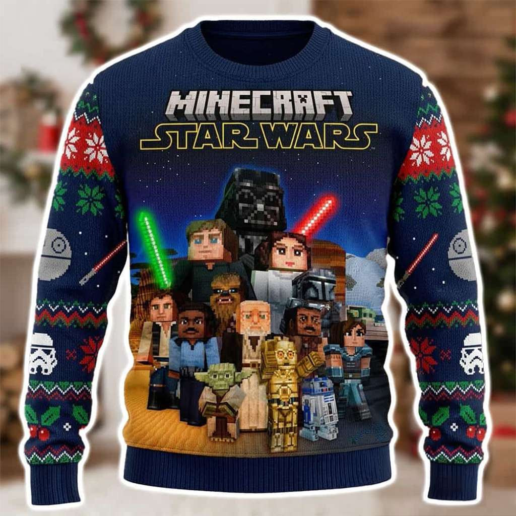 Minecraft x Star Wars All Characters 2026 Ugly Sweater Minecraft Merch Xmas Presents For Son - Kdjoy
