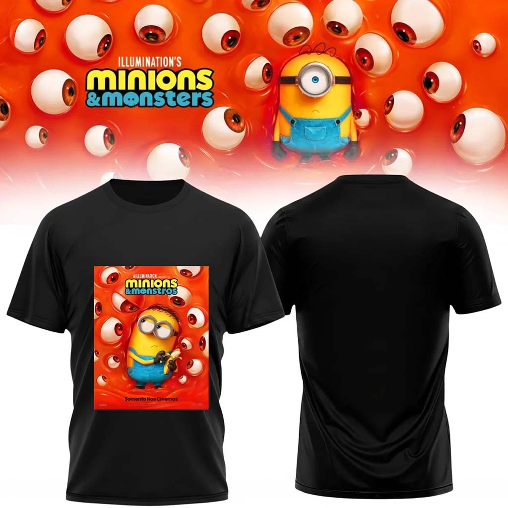 Minions x Monsters Black T-Shirt Cute Cartoon Minions Merchandise Gifts For Friends - Kdjoy