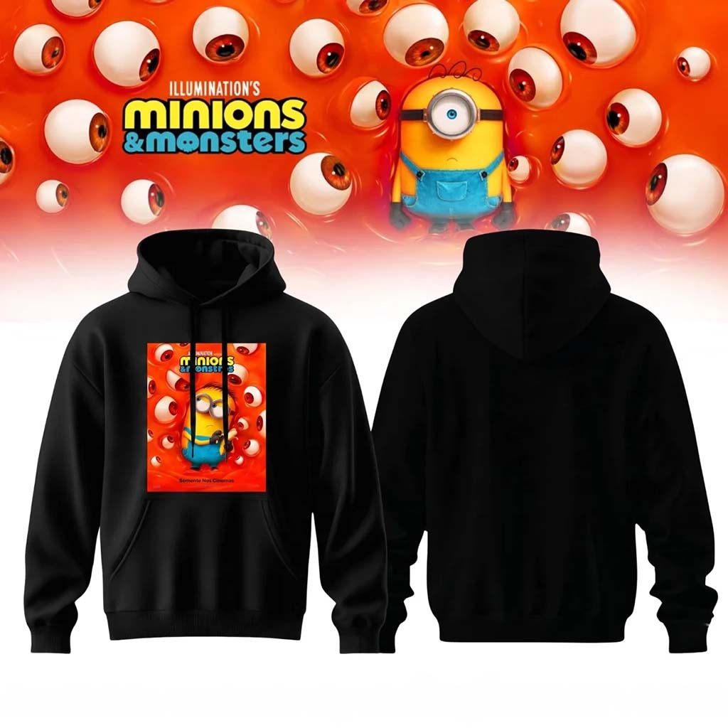 Minions x Monsters Hoodie Black Minions Merch Funny Cute Cartoon Apparel BFF Gifts - Kdjoy