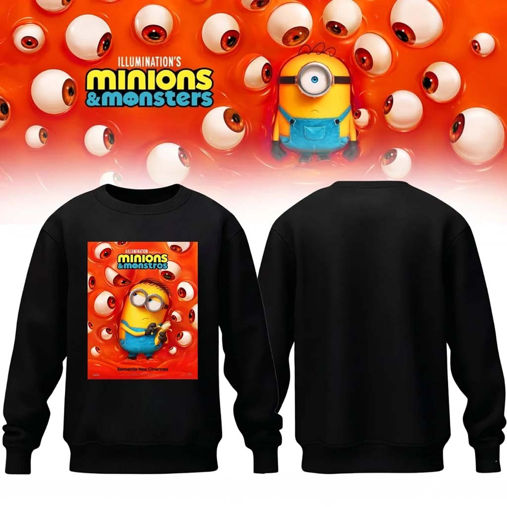 Minions x Monsters Sweatshirt Black Minions Merch Funny Cute Cartoon Apparel Son Gifts - Kdjoy
