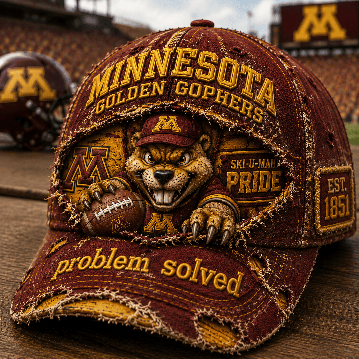 Minnesota Golden Gophers Merch Ski-U-Mah Pride Hat Problem Solved Hat Football Fan Gifts - Kdjoy Minnesota Golden Gophers Merch Ski-U-Mah Pride Hat Problem Solved Hat Football Fan Gifts - Kdjoy