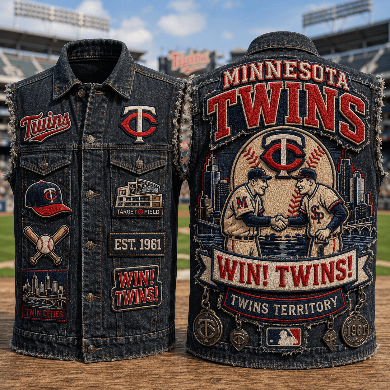 Minnesota Twins Merch Win Twins Territory Denim Vest Gift Ideas For Baseball Fans - Kdjoy