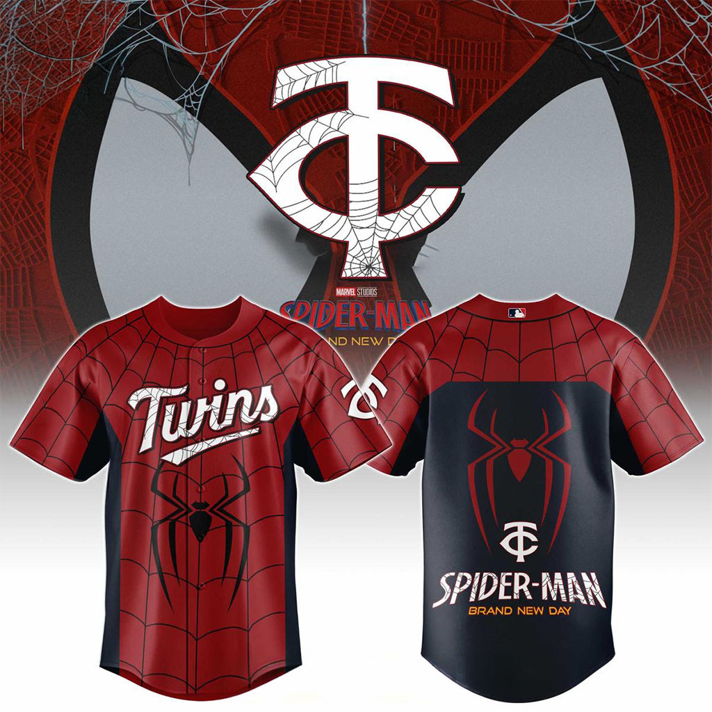 Minnesota Twins X Spider-Man Brand New Day 2026 Theme Game Jersey Minnesota Twins Merch - Kdjoy Minnesota Twins X Spider-Man Brand New Day 2026 Theme Game Jersey Minnesota Twins Merch - Kdjoy