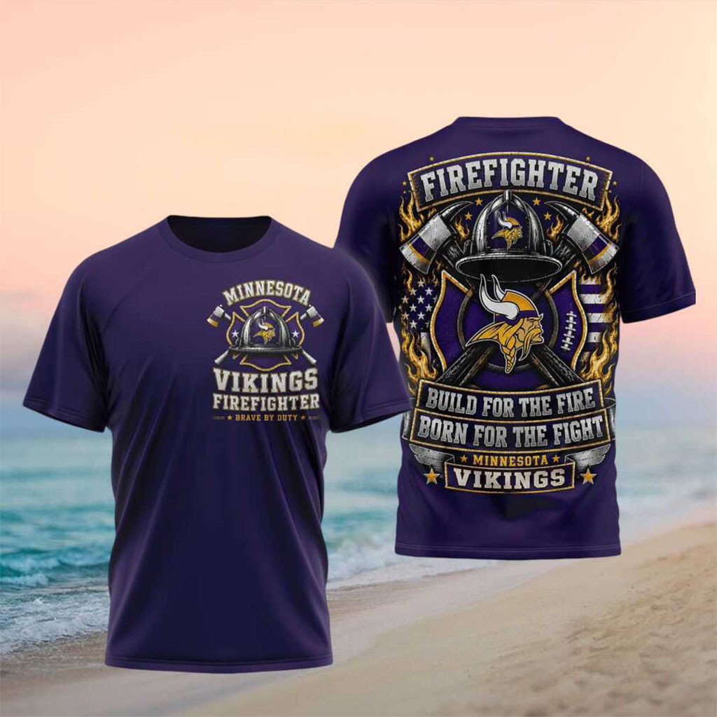 Minnesota Vikings Firefighter Helmet American Flag Shirt MN Vikings Merch Cool Fireman Gifts - Kdjoy