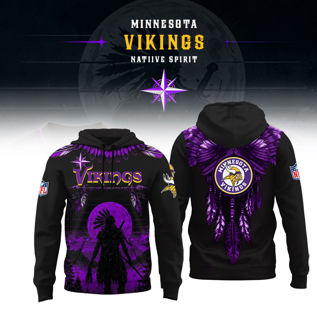 Minnesota Vikings Native Spirit Heritage Hoodie 2026 MN Vikings Merch Gift For Football Fans - Kdjoy Minnesota Vikings Native Spirit Heritage Hoodie 2026 MN Vikings Merch Gift For Football Fans - Kdjoy