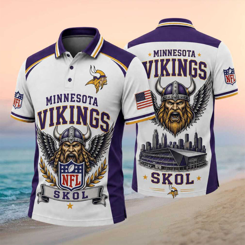 Minnesota Vikings Skol Stadium Skyline Wings Polo Shirt MN Vikings Merch Football Fan Gifts - Kdjoy Minnesota Vikings Skol Stadium Skyline Wings Polo Shirt MN Vikings Merch Football Fan Gifts - Kdjoy