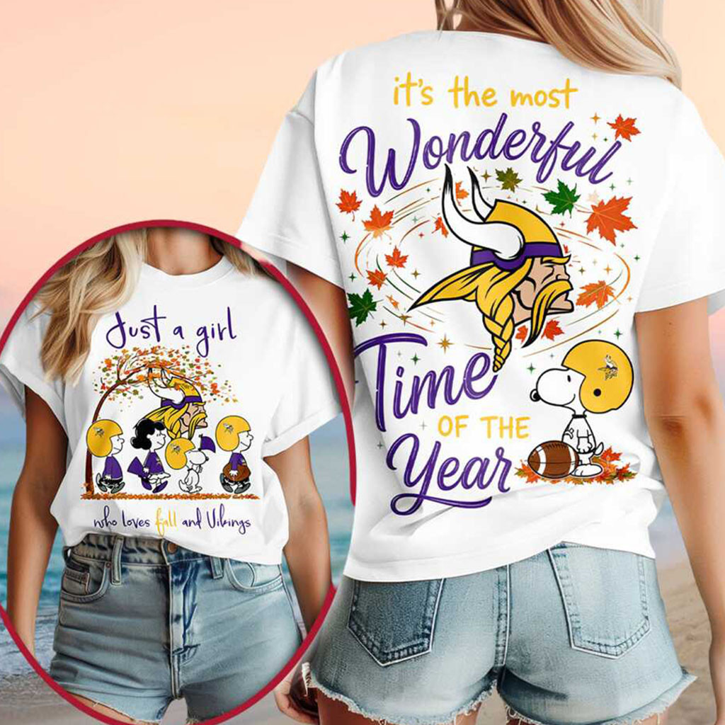 Minnesota Vikings Snoopy Fall Leaves Wonderful Shirt MN Vikings Merch Football Lover Gifts - Kdjoy