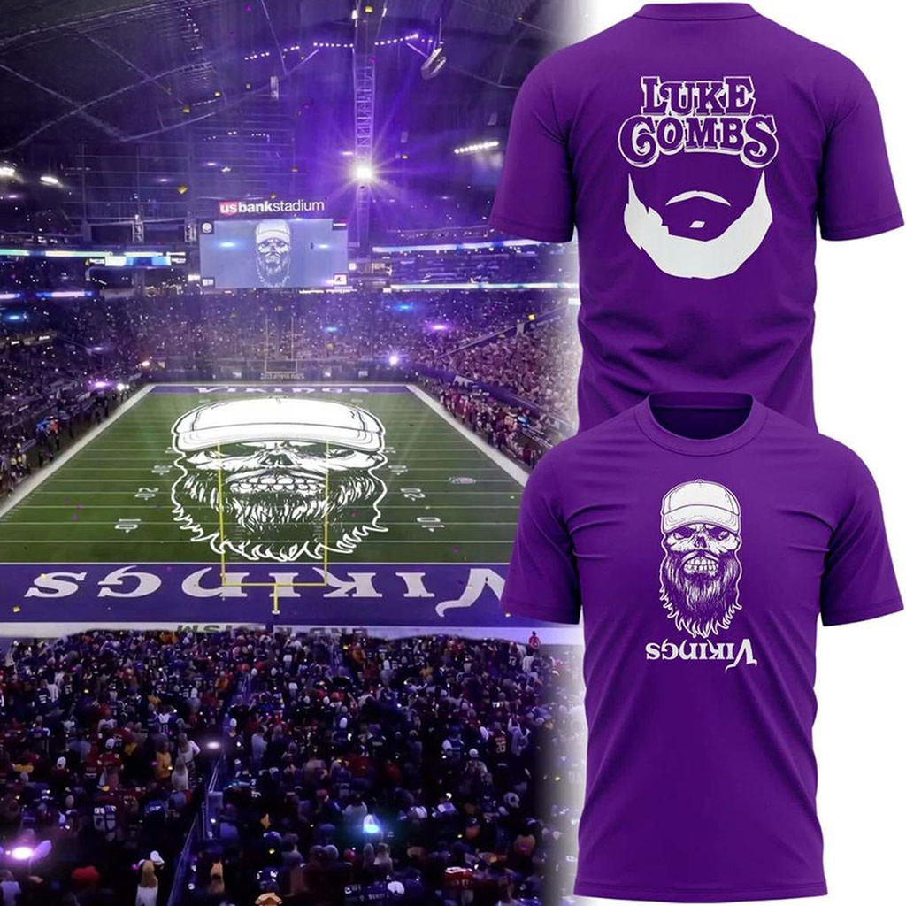 Minnesota Vikings X Luke Combs Merch 2026 Skull-Beard T-Shirt Gift Ideas For Brothers - Kdjoy
