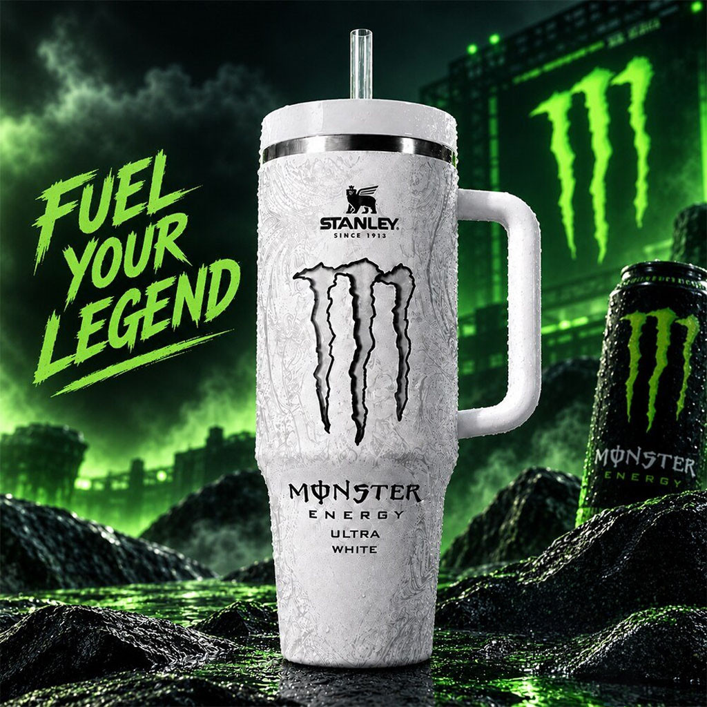Monster Energy Ultra White 40 oz Stanley Tumbler Monster Energy Merch Gifts For Boyfriend - Kdjoy
