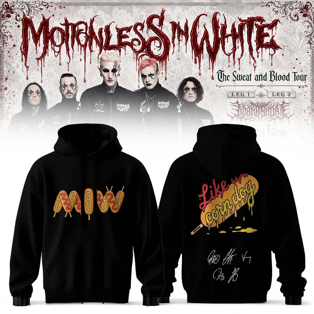 Motionless In White Merch The Sweat And Blood Tour 2026 Signature Hoodie Like A Corn Dog Hoodie - Kdjoy Motionless In White Merch The Sweat And Blood Tour 2026 Signature Hoodie Like A Corn Dog Hoodie - Kdjoy