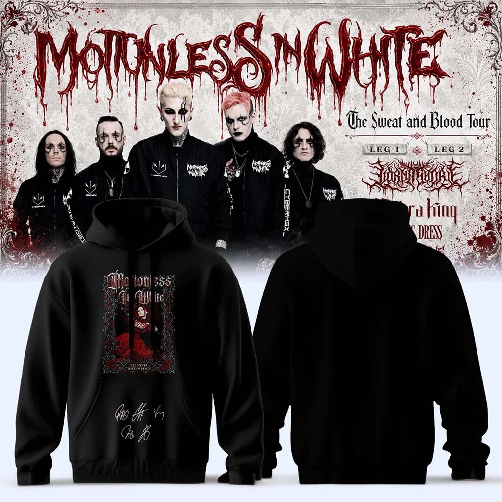 Motionless In White Merch The Sweat And Blood Tour 2026 Signature Hoodie Music Fan Gear - Kdjoy Motionless In White Merch The Sweat And Blood Tour 2026 Signature Hoodie Music Fan Gear - Kdjoy