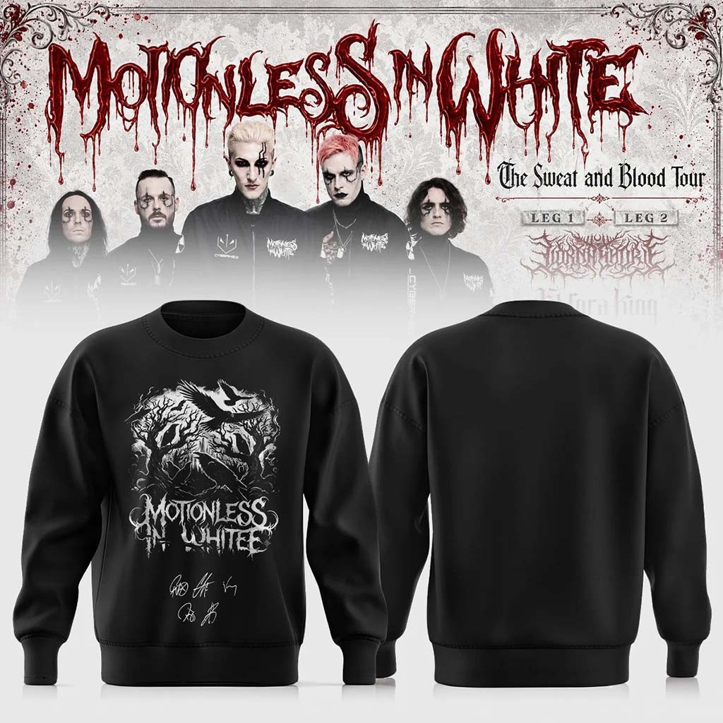Motionless In White Merch The Sweat And Blood Tour 2026 Signature Sweatshirt Black Fan Apparel - Kdjoy