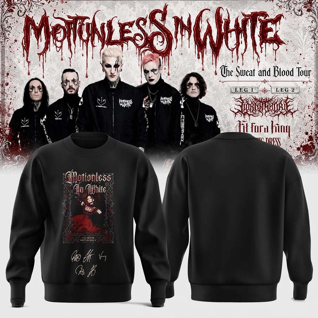 Motionless In White The Sweat And Blood Tour 2026 Signature Sweatshirt MIW Merch Gift For Fans - Kdjoy Motionless In White The Sweat And Blood Tour 2026 Signature Sweatshirt MIW Merch Gift For Fans - Kdjoy