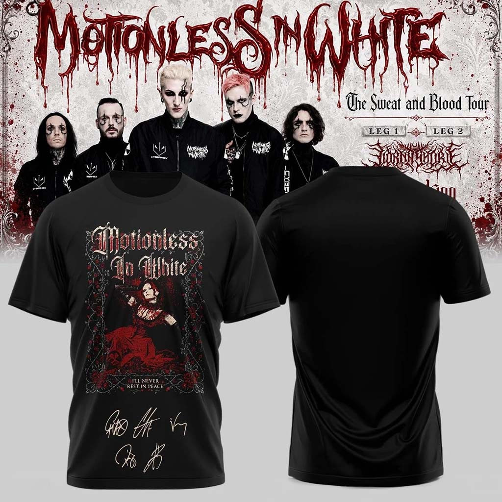 Motionless In White The Sweat And Blood Tour 2026 Signature T-Shirt Black MIW Merch Fan Present - Kdjoy Motionless In White The Sweat And Blood Tour 2026 Signature T-Shirt Black MIW Merch Fan Present - Kdjoy