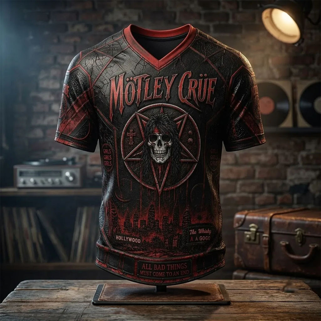 Motley Crue Skull Pentagram V-Neck Shirt Motley Crue Merch Gifts For Metalhead - Kdjoy